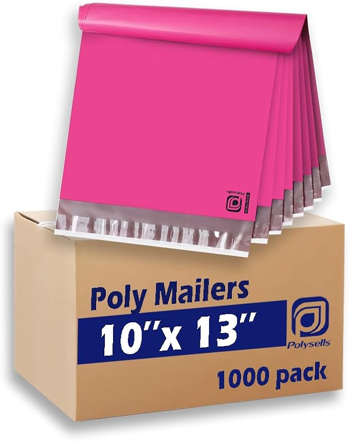 POLYSELLS 1000 pcs 10x13 Inches Pink Poly Mailers Shipping Envelopes, Strong Adhesive Sealing, Waterproof, and Tear-resistant Postal Mailing Bags for Clothing, Books, and Accessories