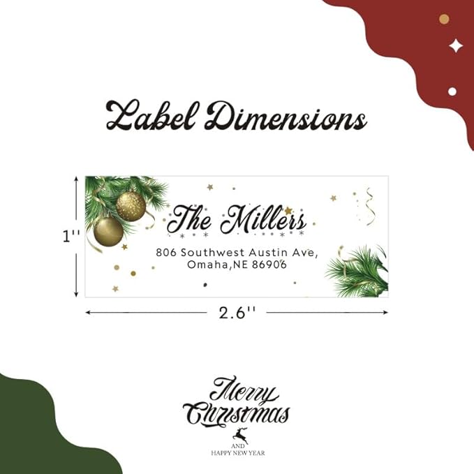 Custom Christmas Address Stickers with Dwarf & Holly Designs - 100-1000 Self-Adhesive Labels for Envelopes2.6‘’*1‘’