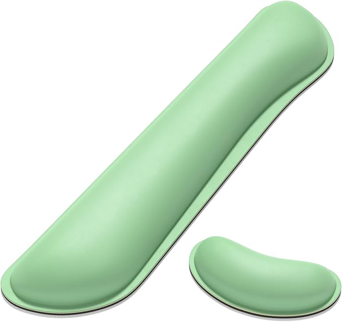 Dapesuom Keyboard Wrist Rest Set, Cute PU Leather Wrist Cushion for Computer Keyboard and Mousepad, Memory Foam Mouse Pad Rests Support with Non-Slip Base for Typing Pain Relief, Laptop, Mint Green