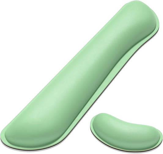 Dapesuom Keyboard Wrist Rest Set, Cute PU Leather Wrist Cushion for Computer Keyboard and Mousepad, Memory Foam Mouse Pad Rests Support with Non-Slip Base for Typing Pain Relief, Laptop, Mint Green