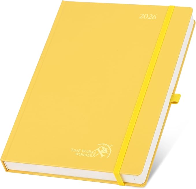 POPRUN 2026 Daily Planner One Page Per Day Even Weekends A4 Large Size (8.5" x 12") - 12 Months Calendar Hourly Appointment Book with Inner Pocket, Pen Holder, Hardcover - Light Yellow