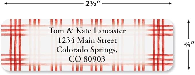 Christmas Red Plaid Standard Rolled Address Labels - Set of 125 2 1/2" x 3/4" Rolled Labels
