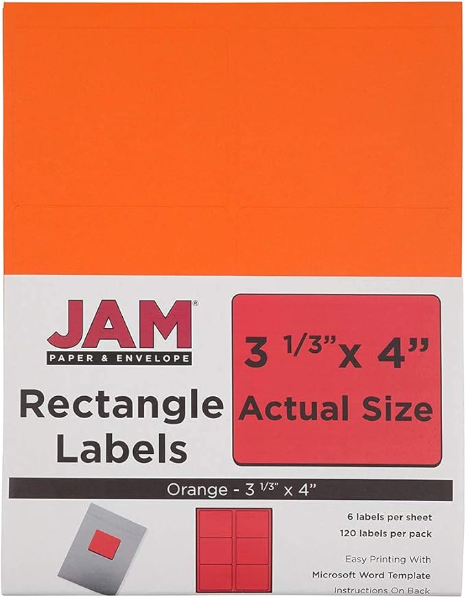 JAM PAPER Shipping Address Labels - Large - 3 1/3 x 4 - Orange - 120/Pack