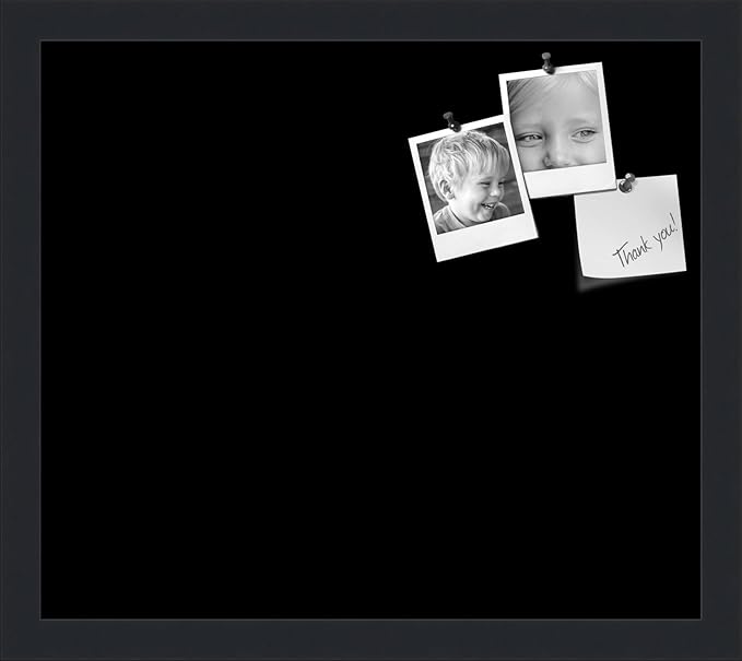 PinPix 16x14 Inch Cork Bulletin Board. This Decorative Framed Pin Board Comes with Solid Black Design and a Satin Black Frame. Ideal for Home Office Decor or Message Board (PinPix-622)