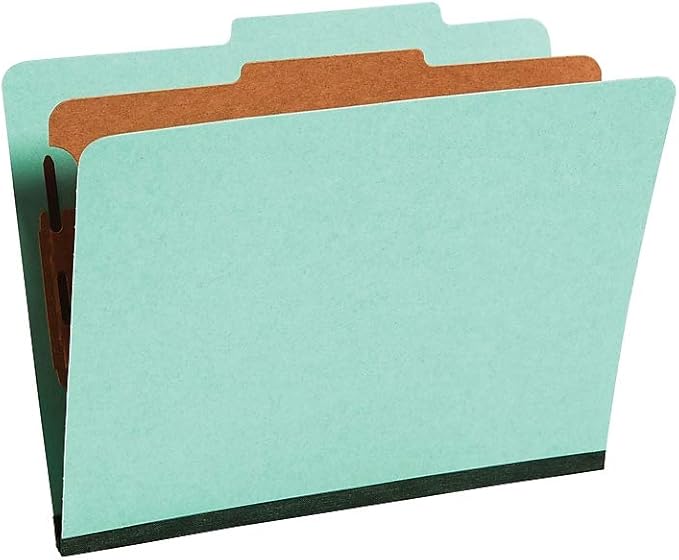 Staples Colored Pressboard Classification Folders, Letter, 1 Partition, Green, 20/Pack