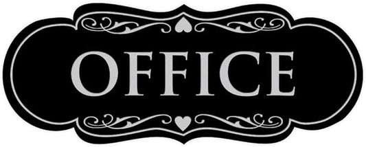 All Quality Designer Office Sign | Easy Installation - Black/Silver - Large (1 Pack)