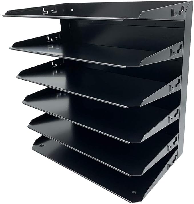 Huron Desktop Horizontal 6-Slot Legal File Binder Organizer Storage Letter Tray, Black Commercial Grade Steel