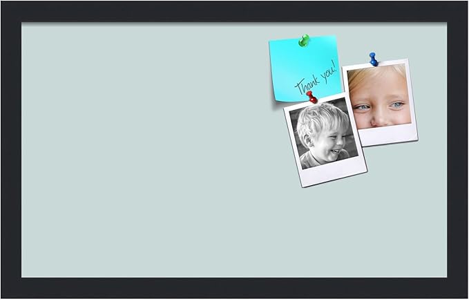 PinPix 20x12 Inch Cork Bulletin Board. This Decorative Framed Pin Board Comes with Soft Blue Design and a Satin Black Frame. Ideal for Home Office Decor or Message Board (PinPix-1814)