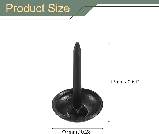 uxcell 50 Pcs Upholstery Tacks, 7 x 13mm Round Head Upholstery Nails Pins Vintage Decorative Furniture Tacks for Chairs Sofas Beds DIY Project, Black