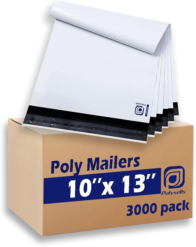 POLYSELLS 3000 pcs 10x13 Inches White Poly Mailers Shipping Envelopes, Strong Adhesive Sealing, Waterproof, and Tear-resistant Postal Mailing Bags for Clothing, Books, and Accessories