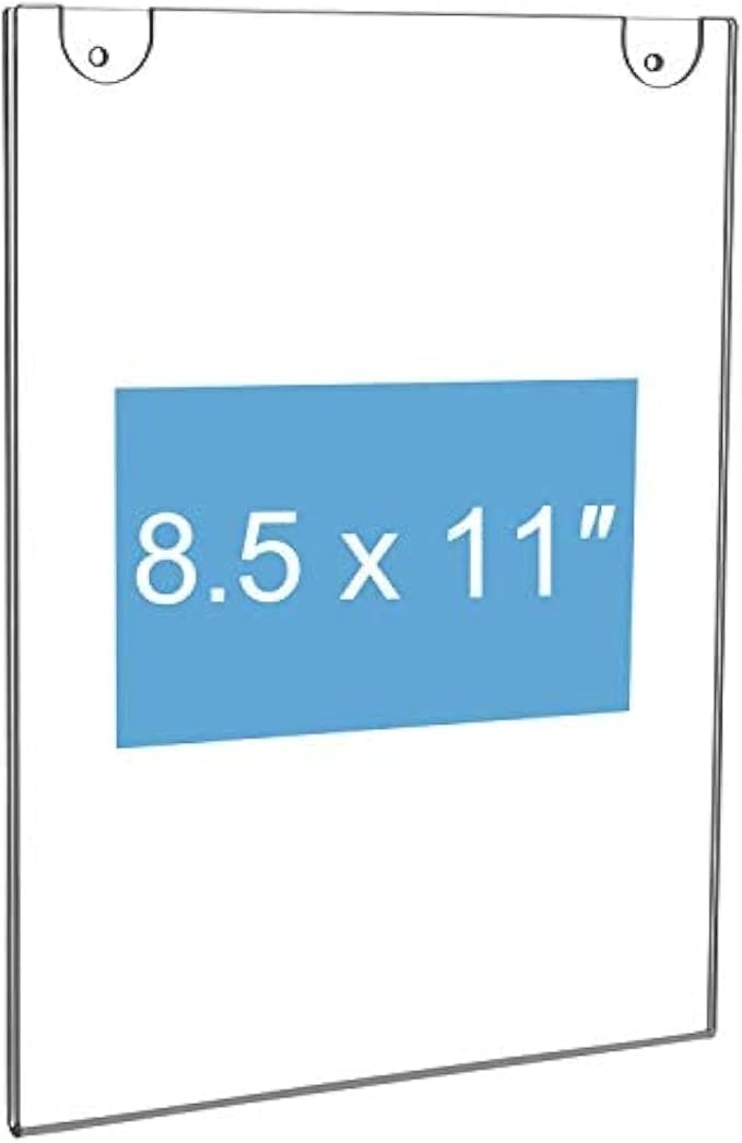NIUBEE 6 Pack Acrylic Wall Sign Holder 8.5x11 Vertical, Clear Plastic Picture Frame, Wall Mounted Design, Support No Drilling(Provide 3M Tape and Screws)