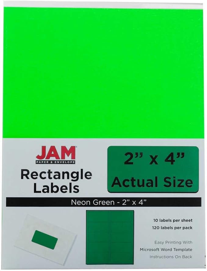 JAM PAPER Shipping Address Labels - Standard Mailing - 2 x 4 - Assorted Bright Neon Fluorescent - 6 Packs of 20 Labels - 120 Labels Total