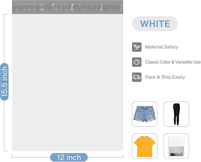 Metronic Poly Mailers 12x15.5 2000 Pack White, Medium Size Shipping Bags Bulk Mailing Envelopes for Small Business, Mailers Poly Bags for Shipping Self Seal Waterproof, Mailing Bag Packaging Bags