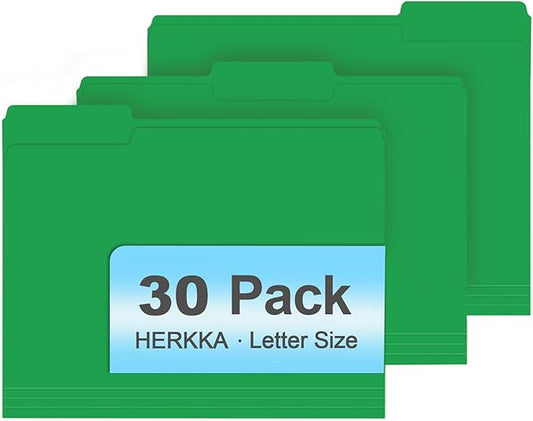 File Folder, HERKKA 30 Pack 1/3 Cut Tab File Folders, File Folders Great for Organizing and Filing, Letter Size, Green