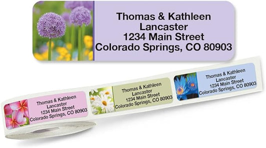 Colorful Images Floral Fantasy Rolled Personalized Return Address Mailing Labels with Dispenser, Customize with Name & Shipping Address, 500 ¾” x 2½” Self Adhesive, Easy Peel Label Roll