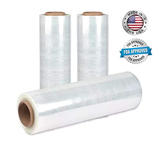 APQ 4 rolls of Cast Hand Stretch Film 15" x 2000'. Hand Stretch Wrap, 60 Gauge Thickness. Excellent Tear Resistance. Clear Residue Free Film for Moving, Shipping, Wrapping. Industrial Grade Cast Film.