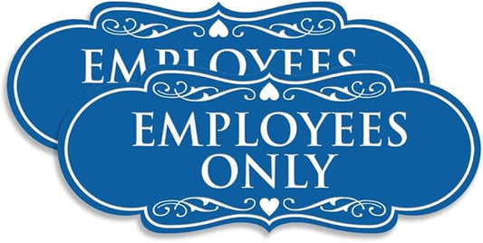 Designer EMPLOYEES ONLY Sign | Easy Installation | Office or Business Signs | Workplace Safety - Blue - Large (2 Pack)