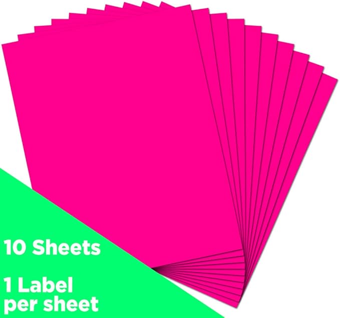 JAM PAPER Full Sheet Shipping Labels - Printable Sticker Paper - 8 1/2 x 11 - Neon Pink - 10 Full Pages/Pack