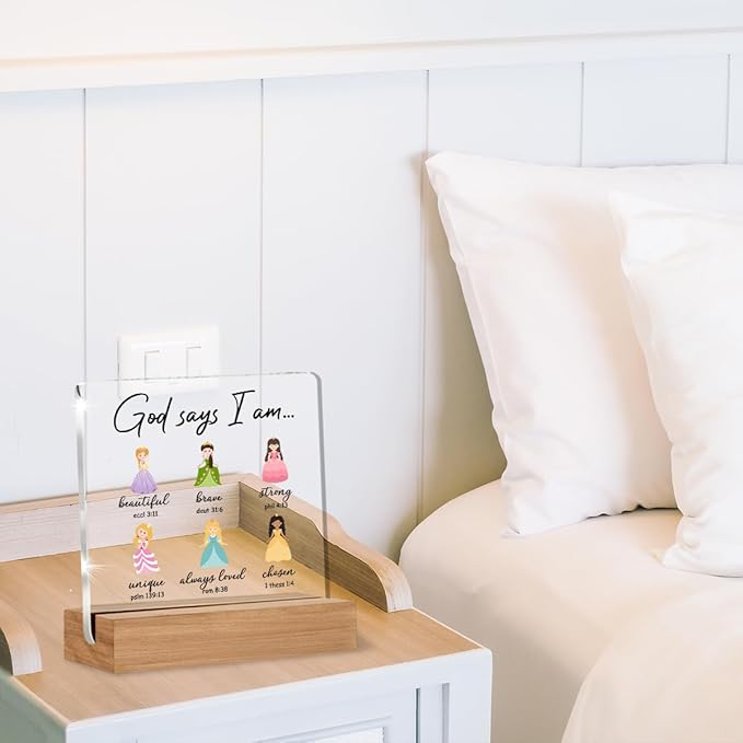 Princess Gifts for Girls, Princess Acrylic Plaque Room Decor for Girl Bedroom, Inspirational Gifts for Teen Girls, God Says Quotes Desk Signs Decor 4 × 4 Inches