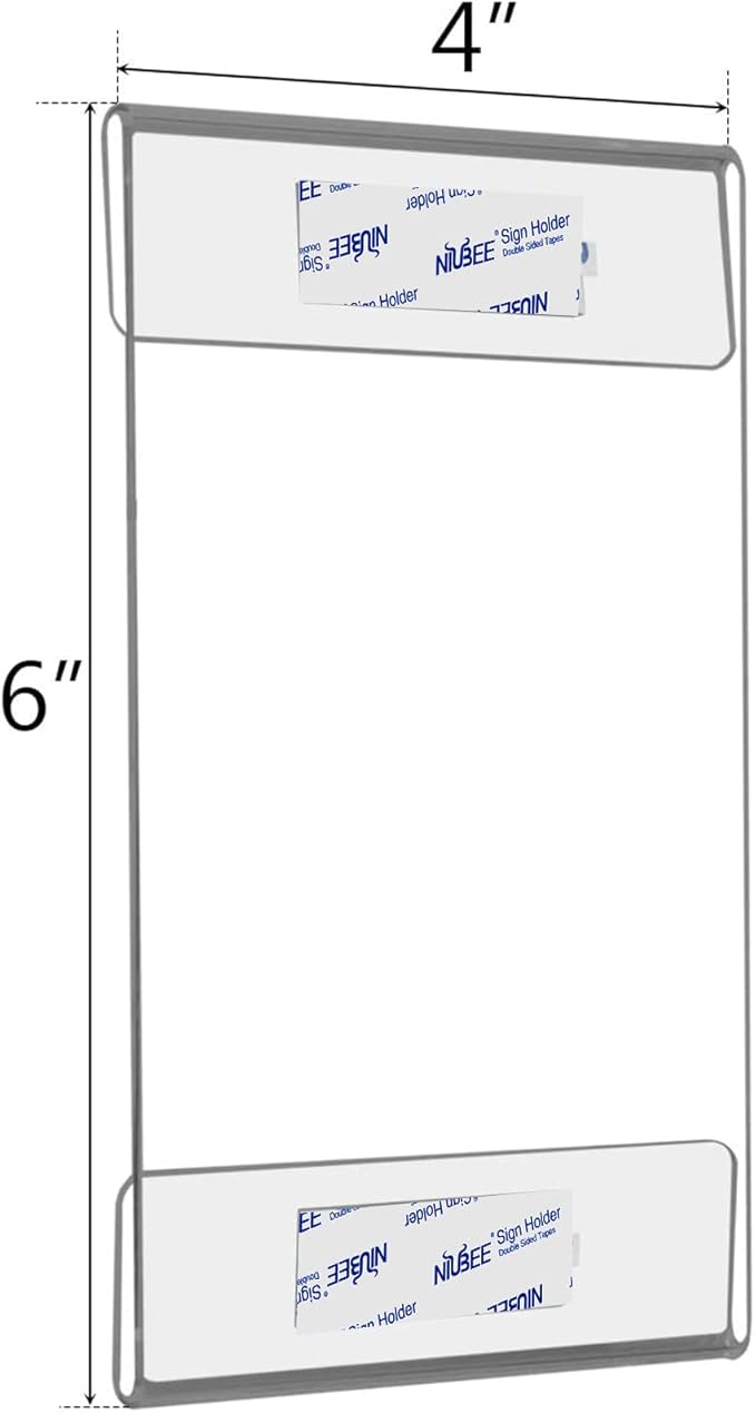Niubee 4 x 6 inch Wall Mount Acrylic Sign Holder with Double Sided Adhesive Tape for Office, Home, Store, Restaurant, No Drilling - Vertical (6 Pack)