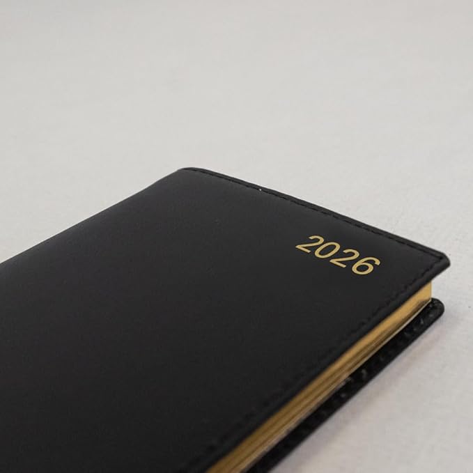 Letts of London® 2026 Belgravia Weekly/Monthly Appointment Book and Planner, 12 Months, January to December, Italian Leather, Horizontal, Slim Size, 6.625" x 3.25", English, Black (C33SBK-26)
