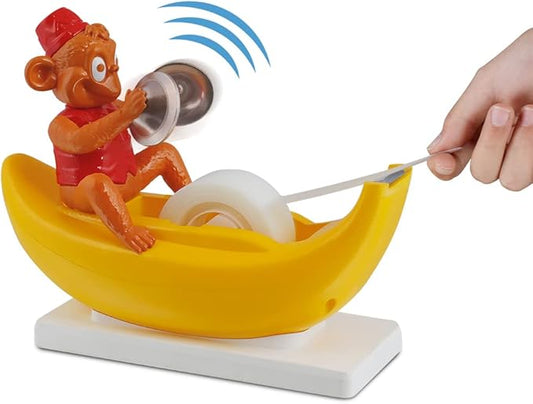 Amazeko Clapping Monkey Tape Dispenser with Cymbals, Fun Animal Desk Decor, 1 in Core, Non-Slip Weighted Banana