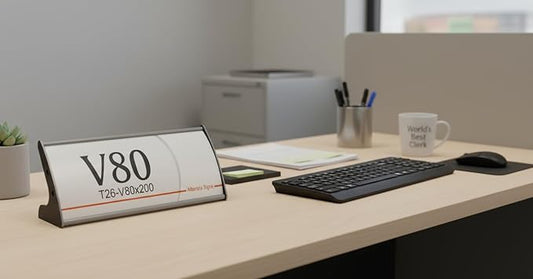 Set of 2, TABLE DESK STAND NAME PLATE SIGN HOLDER FRAME DISPLAY CURVATURE DESIGN SILVER ALUMINUM (80 mm H x 200 mm W)