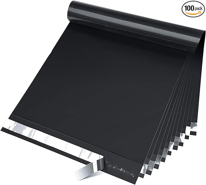 Fuxury 12X15.5" 100Pcs Poly Mailers Black Heavy Duty Shipping Bags, Plastic Mailing Envelopes for Clothes, Self Seal Return Postal Polybag Bulk for Clothing T-Shirt Books Business