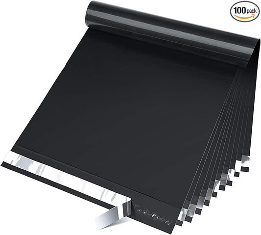 Fuxury 12X15.5" 100Pcs Poly Mailers Black Heavy Duty Shipping Bags, Plastic Mailing Envelopes for Clothes, Self Seal Return Postal Polybag Bulk for Clothing T-Shirt Books Business