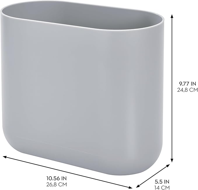 iDesign Small Oval Plastic Trash Ideal for Bathroom, Bedroom, or Office-Set of 2-Gray Waste Can