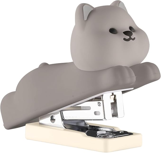 Honagu Mini Cute Animal Stapler with Staples, Cartoon Stereoscopic Silicone (PVC) Stapler, Labor-Saving Office Supplies for Students Kids (Gray Puppy)