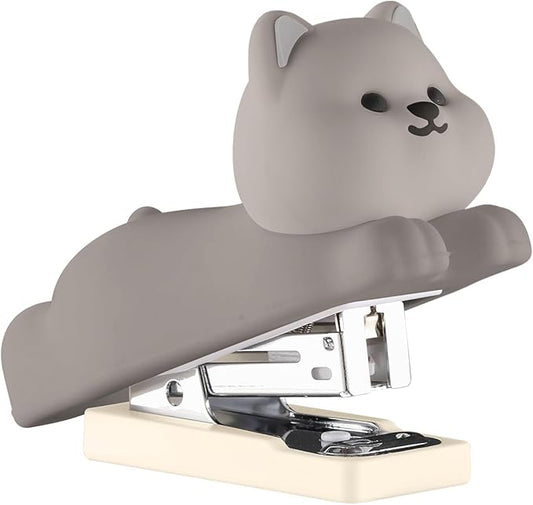Honagu Mini Cute Animal Stapler with Staples, Cartoon Stereoscopic Silicone (PVC) Stapler, Labor-Saving Office Supplies for Students Kids (Gray Puppy)