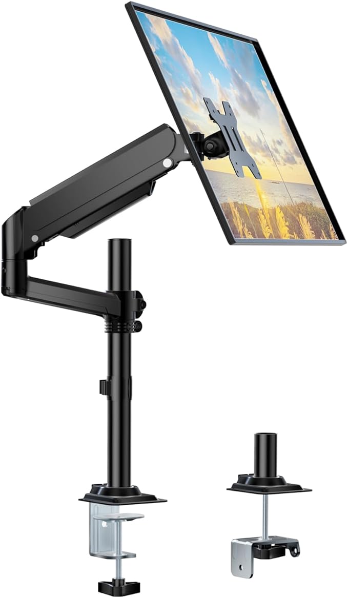 WALI Single Monitor Arm 13-32 Inch, Single Monitor Mount, Vesa Desk Mount up to 19.8lbs Gas Spring Arm with Clamp, VESA 75x75mm or 100x100mm Compatibility(GSDM001), Black