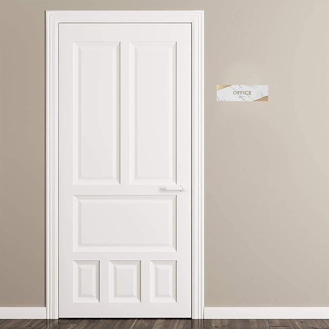 Office Sign with Braille/Small Business Easy Adhesive Mount Door And Wall Sign / 3" x 9" Light Marble Design