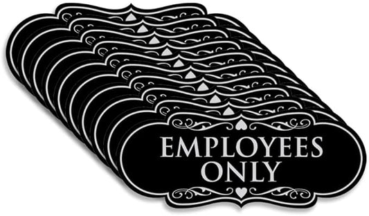 Designer EMPLOYEES ONLY Sign | Easy Installation | Office or Business Signs | Workplace Safety - Black/Silver - Small (10 Pack)