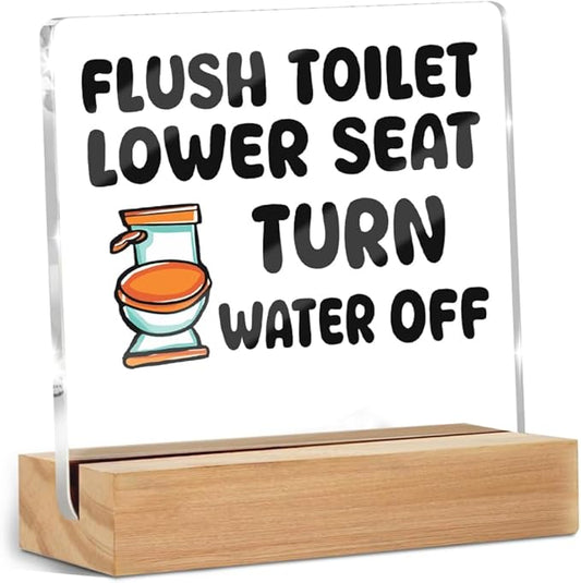 Rustic Funny Bathroom Decor Sign, Humor Restroom Acrylic Sign With Wooden Stand for Farmhouse Home Decor, Christmas Birthday Gifts