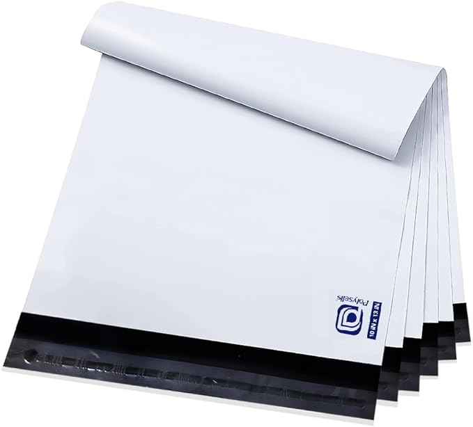 POLYSELLS 100 pcs 10x13 Inch White Poly Mailers Shipping Envelopes, Strong Adhesive Sealing, Waterproof, and Tear-resistant Postal Mailing Bags for Clothing, Books, and Accessories