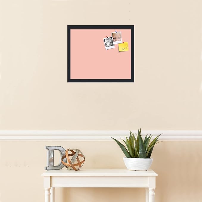 PinPix 18x15 Inch Cork Bulletin Board. This Decorative Framed Pin Board Comes with Pink Pastel Design and a Satin Black Frame. Ideal for Home Office Decor or Message Board (PinPix-1813)