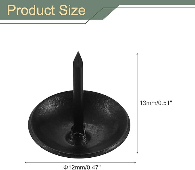 uxcell 50 Pcs Upholstery Tacks, 12 x 13mm Round Head Upholstery Nails Pins Vintage Decorative Furniture Tacks for Chairs Sofas Beds DIY Project, Black