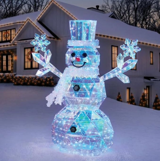 6 Pre-Lit Prismatic Snowman with Colorful Lights for Indoor Outdoor Christmas Holiday Home Decoration