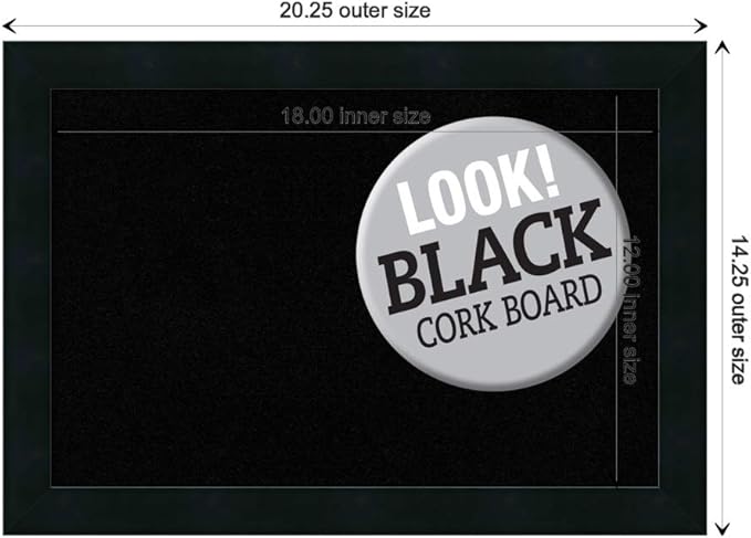 Amanti Art Black Cork Board for Wall, 14x20 Vision Board with Black Wood Frame, Small Corkboard Office Decor for Home Organization, Modern Contemporary Corkboard Pinboard to display items for home