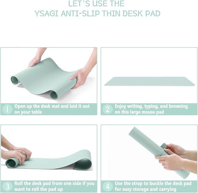 YSAGi Non-Slip Leather Desk Pad L Size, Waterproof Laptop Computer Desk Keyboard Mat, Table Protector Blotter Mat, Large Mouse Pad for Office/Work/Home/Decor(Mint Green, 35.4" x 17")