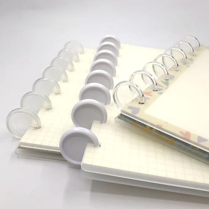 100pcs Discbound Notebook Discs DIY Planner Accessories fits for Tul,Levenger,Arc,Happy Planner,Talia(Super Clear White Clear Mixed,0.94inch/24mm)