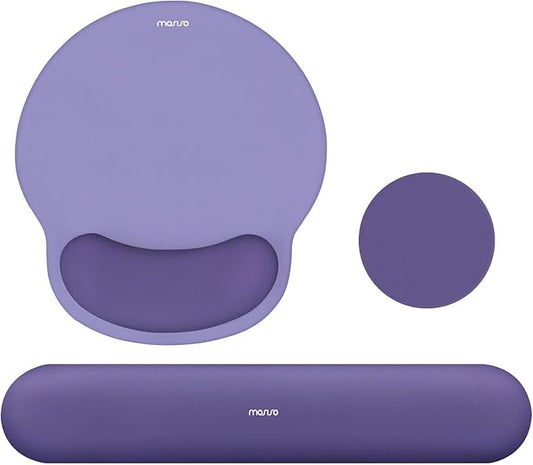 MOSISO Wrist Rest Support for Mouse Pad&Keyboard Set, Circle Curved Ergonomic Mousepad&Coaster Non-Slip Base Home/Office Pain Relief&Easy Typing Pad with Soft Cloth&Silicone Lining, Imperial Purple
