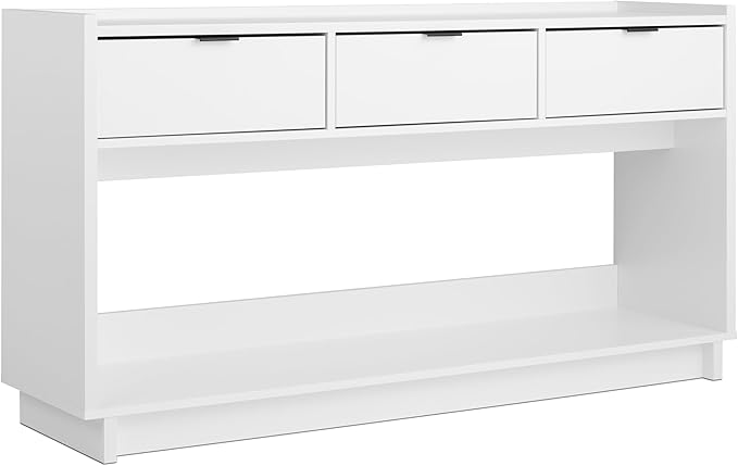 Prepac White Simply Modern Entryway Table, Narrow Console Table with 3 Drawers, Media Console with Storage, 15.75" D x 60.25" W x 32" H