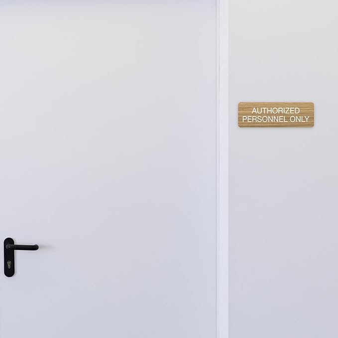 Light Faux Wood Authorized Personnel Only Sign / 3" x 9" Easy Adhesive Door Wall Mount/Restaurant Small Business Staff Only Sign/Made In The USA