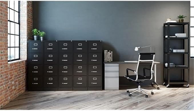 Scranton & Co 25" D Metal 4-Drawer Letter Width Vertical Filing Cabinet in Black, Lockable, Sturdy Steel Construction, Office and Home Use, Durable Storage for Documents and Files