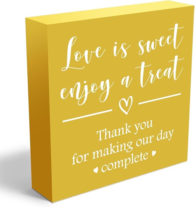 Rustic Wooden Box Sign - Wedding Party Dessert Table Decor - Square Desk Decor - Anniversary Yellow