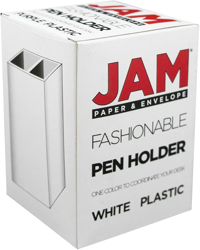 JAM PAPER Plastic Pen Holder - White - Desktop Pencil Cup - Sold Individually