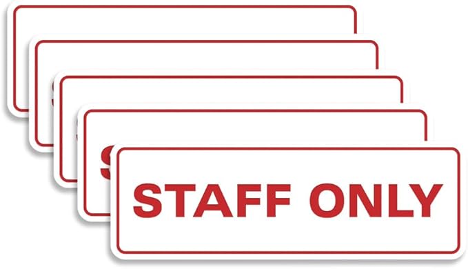 All Quality Standard Staff Only Wall or Door Sign | Easy Installation | Office Workplace Signs | Enhanced Security ‌ - White/Red - Small (5 Pack)